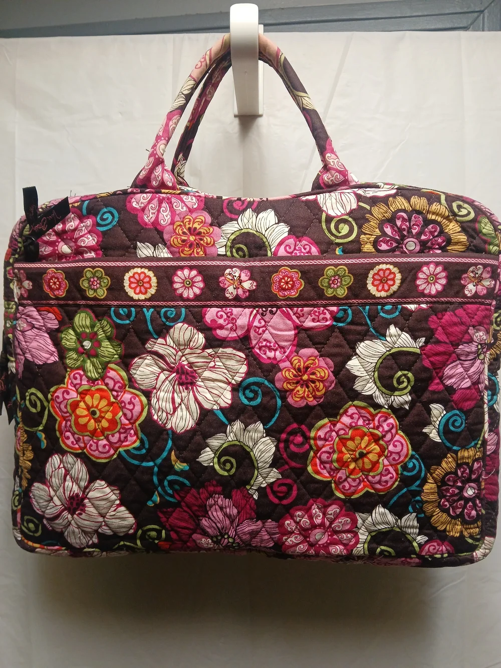 Vera Bradley Quilted Floral Laptop Carry Top in Brown and Pink